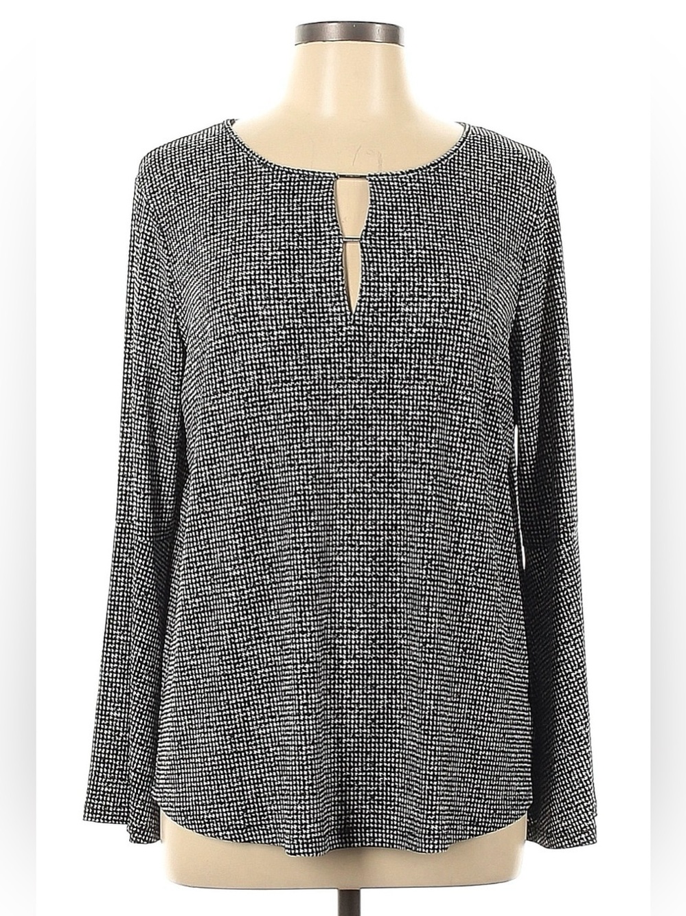 MICHAEL Michael Kors Black and White Keyhole Long Sleeve Tunic